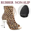 Dance Shoes European American Hairtail Mouth Cool Boots Women's Summer Thin Heel Hollow Leopard Print Short Jazz High-heeled