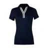 Springsummer Golf Jersey Womens Vneck Tshirt Striped Casual Wear Resistant Top Elastic Quick Torking Short Sleeved Polo Shirt 240416