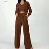 Women's Two Piece Pants Screw Thread Button Cardigan Jacket Vest Wide Leg Sets Solid Color Casual 2024 Spring Summer Ribbed Three Set