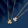 Designer V GoldenVan Small Three Leaf Flower Necklace Plated with 18K Gold and Inlaid Diamonds Full of Grass Pendant