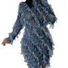 Повседневные платья лоскутные сетчатые кисточки Women Bodycon Mini платье эластичное водолаз