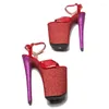Sapatos de dança Leecabe 23cm/9innches patente PU Upper com plataforma glitter Sexy High Heels Sandals Pólo