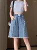 Women's Jeans M-6XL Leisure High Waist Loose Wide Leg Ragged Edge Denim Shorts 2024 Summer Fashion Clothing