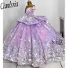 Quince XV Lilac Quinceanera платья vestidos de 15 anos с цветочной аппликацией Том для девочек.