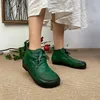 Casual Shoes Vintage Women's Comfortable Ankle Boots Mary Janes Preppy Style Female Flats Embossed Lace-Up Cow Leather