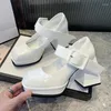 Dress Shoes Women Classic Pumps Fashion Platform On High Heels Chunky Heel 2024 Spring White Marry Jane Punps Buckle Strap School