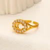 여성 고급 디자이너 반지 더블 레터 조절 가능한 반지 18K 골드 도금 링 웨딩 선물 절묘한 다이아몬드 고품질 디자이너 보석