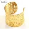 Sankie Wide Cuff Bracelets & Bangles For Women Stainless Steel Fashion Jewelry Gold Color Geometric Hollow Bangle Bracelet229h