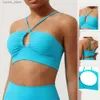 Tanques femininos Camis Lu-409 Hollow Out Sports Bra para mulheres com tiras finas cruzam tampas de fitness traseira com colete de sutiã acolchoado L49