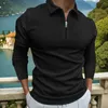 Mäns avslappnade skjortor Spring och Autumn Mens Polo Shirt Långärmad högkvalitativ fashionabla mens dagliga sport Leisure Lapel Zippered 240416