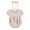 Rompers 6-24m katoenen bodysuit +hoofdband 2 stuks pasgeboren babymeisje kleren Solid kleur korte mouw baby meisje jumpsuit zomer bebes l410