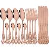 Geschirrsets 16pcs Roségold -Set Vintage Edelstahl Fläche Royal Messer Fork Kaffee Löffel Besteck Western Geschirr