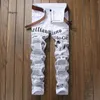 Jeans masculin Fashion Paper blanc imprimé pantalon en jean extensible peint noir