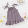 1-5 Years Old Kid Girl Summer Breathable Cotton Slip Dress Adjustable Solid Color Halter Dress Toddler Girl Holiday Beachwea 240416