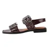 Casual Shoes Onlymaker Female Square Toe Flat Sandals Red Belt Buckle Slingback Flats Punk Retro Mary Jane Summer Women