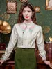Kadınlar bluzları Çin tarzı jakard işlemeli gömlek 2024 Erken Bahar Ulusal Maçı At Yüzü Etek Top Blusas