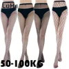 Chaussettes sexy 100 kg bas de poisson sexy avec une ceinture de jarretière pour femmes Pantyhose Fishnet plus taille de cuisse de cuisse sur les chaussettes du genou 240416