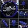 Steering Wheel Covers Ers Sparkle Bling Rhinestone Er Center Console Cushion Headrest Pillows Car Interior Protection Case Set Drop Dhoh9