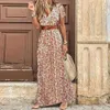 Damesontwerper Zomerjurk Fashion Boheemse V-hals Bloemen Elegant Beach Maxi-jurken For Woman Robes Vestidos Ladies Vacation Holidy S 599