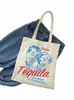 1pc njut av tequila bokstavsmönster tote väska butik väska bärväska vintage canvas axel handväska butik present g6zi#