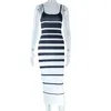 Casual Dresses Joskaa Black And White Striped Midi Dress Women Sexy Spaghetti Strap Sleeveless Body-Shaping Robe 2024 Spring Vintage