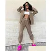 Womens Two Piece Pants New Brand For Tracksuits Casual Fashion Girls Printed Two-Piece Jogger Set Jacket Add Pant Ladies Tracksuit Swe Otdjk