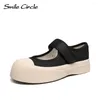 Casual Shoes Smile Circle Mary Jane Summer Women's Flat Canvas Round Toe Elegant Fashion Thick Sole