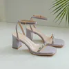 Sandaler 2024 Summer Womens High Heel Sandaler Stor storlek Transparent skor Square Toe Set Womens Beige Buckle High Heel Shoes Big Coffort J240416