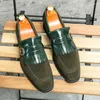 Chaussures habillées Lefu Fashion Men pointu Retro Fleece British Style One Step Outdoor Driving Black Green Taille 38-46