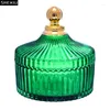 Storage Bottles Vintage Green Striped Glass Jar With Lid For Small Objects Jewelry Dressing Table Desktop Decoration Home