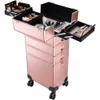 Rolling Makeup Train Case Professional Cosmetic Organizer Travel Trolley Box Home 4 в 1 240416