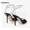 Sandals Women Foot Chain Rhinestone Square Head Fish Mouth Stiletto Super High Heel Fashion Catwalk Large Size For