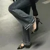 Elbise Ayakkabı İlkbahar/Sonbahar Yüksek Topuk Pompaları İnce Topuklu Slip-On Kadın 2024 Kaliteli Metal Dekorasyon Katı Moda Salto Alto