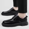 Casual Shoes Man oryginalna skórzana koronka w górę Oxfords Flat Outdoor Fashion Business Moccasins Black