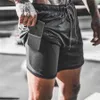 Män som kör shorts Summer Sportswear Doubledeck Short Pants 2 In 1 Training Workout Man Basketball Gym Fitness Sport 240416