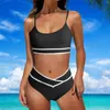 Maillots de bain pour femmes allaitements allaitements maillot de bain High Waited Bikini ensemble Sporty 2 Swimsuit coupé côtelé pour les adolescentes