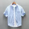 Erkekler Sıradan Gömlekler 2024 Yaz Mavi Çizgili Kısa Kollu Kısa Kol Artı Boyutu 4xl Gevşek Pamuk
