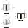 Mokken dubbele muur koffie kopje warmte isolatie melk mok thee kopjes met schotel/lepel keuken drinkware voor dranken cocktailwater