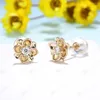 Boucles d'oreilles Kuololit Solid 9k jaune or rond 2,1 mm Moissanite pour les femmes Fleurée Forme fine bijoux Engagement de mariage