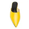 Casual Shoes Women Pointed Toe Flat Mules Yellow Patent Leather Ladies Elegant Handmade Slip On Summer Flats Large Size 2024