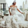 2024 arabe aso ebi plus taille ivory sirène robe de mariée fleuris