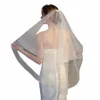 En stock Veaux de mariage court deux couches mariée blanc ivoire voile nuptiale acités de mariée boda 2024 y9sz #