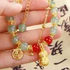 Charm Bracelets Bracelet Peanut Pendant Gold Color Chain Imitation Jade Unisex Apparel Accessories Korean Style