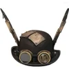 Berets Steampunk Männer Hut mit Schutzbrille Gay Top Bowler Halloween Devil Horn Carnival Nachtclub