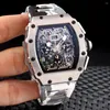 Wristwatches Luxury Mens Automatic Mechanical Watch Stainless Steel Skeleton Red Blue Grey Camouflage Rubber