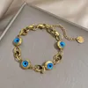 Link Bracelets Greatera Luckya Lucky Blue Eye Bead Stainless Steel for Women Gold Plated Metal Chain Charm Bracelet Waterproof Jewelry