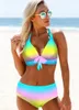 Frauen Badebekleidung Frauen hohe Taille Zwei -Stück -Set -Design -Druckbadanzug Schwimmbad Damen Lose Bikini Badeanzüge