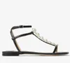 2023 Summer Luxury Amari Sandals Shoes Latte Nappa Latte Flats with Pearls & Crystal embellishment Evening Dress Lady Gladiator Walking White Black EU35-43 #01