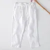 Men's Pants Fall Linen Ankle-Length For Men Natural Skin-Friendly Fabric Thin Breathable Drawstring Zipper Casual Loose Trousers