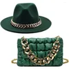 Berets Wide Brim Classic Ladies Fashion Jazz Party Handbag Leather Coin Purse Shell Bag And Hat With Golden Chain Fedora Hats Women Set